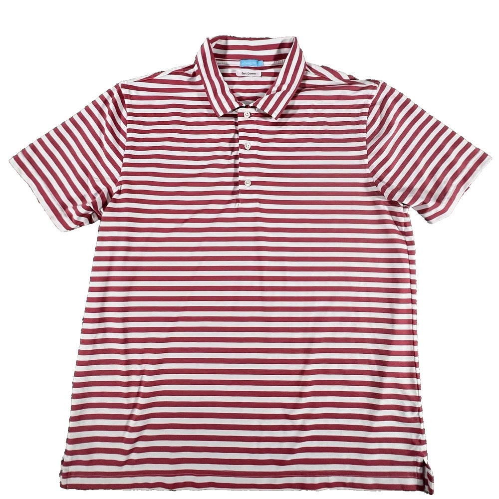 J.McLaughlin Polo Shirt Mens Large Red White Striped Short Sleeve Stretch Golf